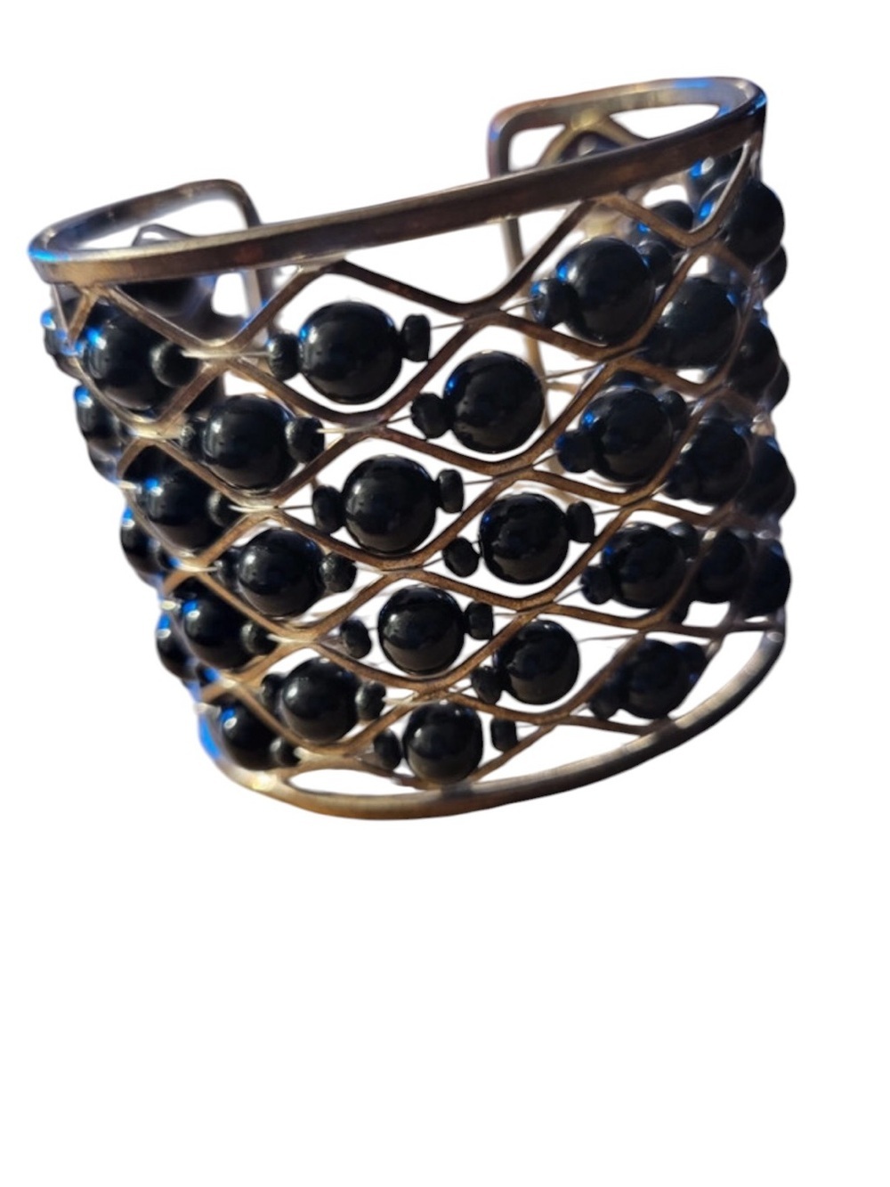 Gold-Tone Open Cuff Bracelet with Black Beads